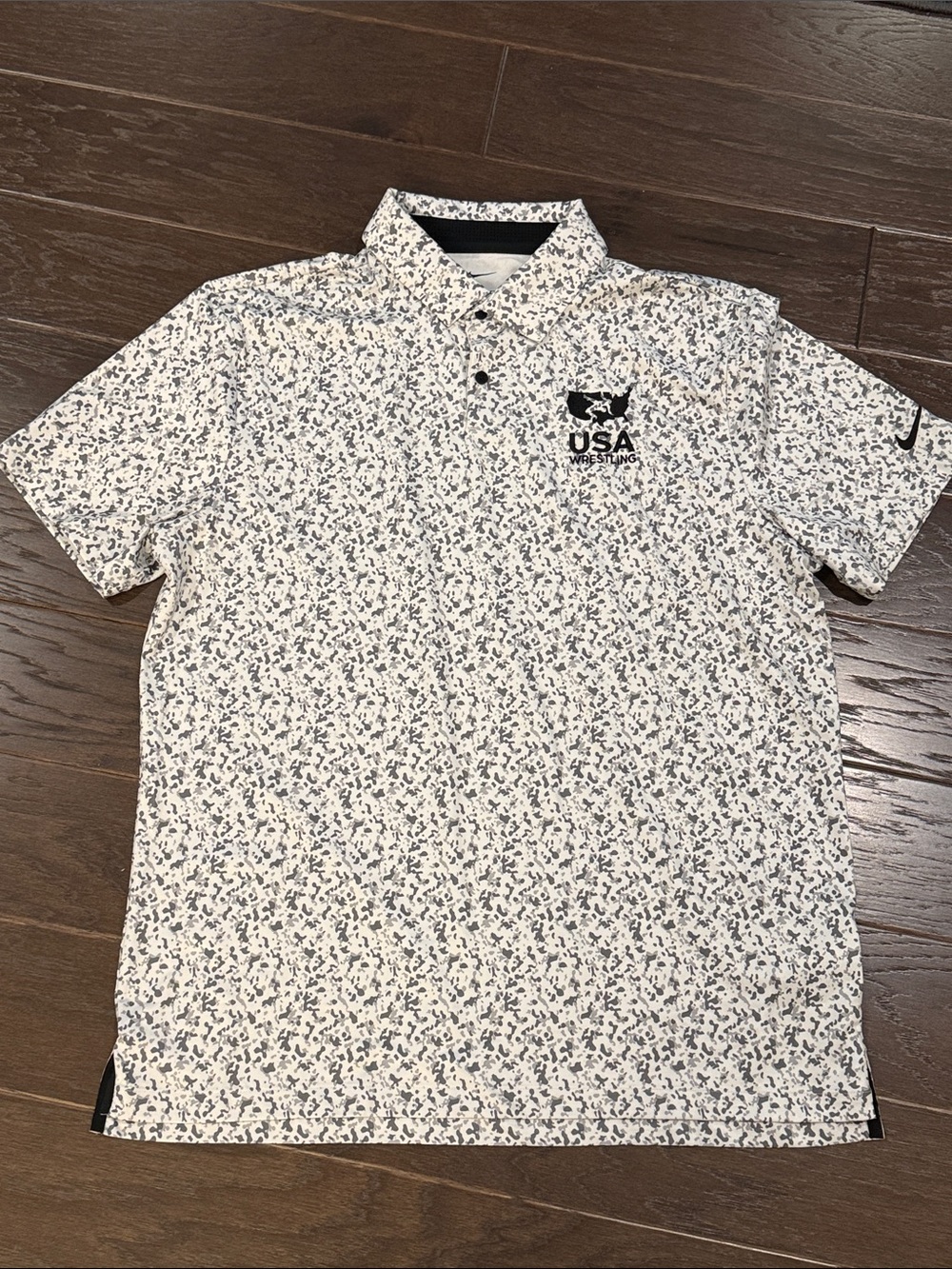 Nike Men's White Polo with Gray All-Over Pattern
